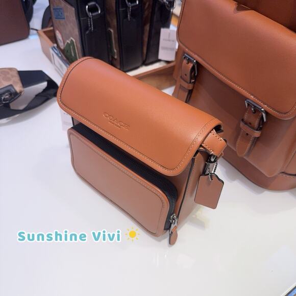 NWT Coach CDB62 Leather Sullivan Leather Flap Crossbody Gunmetal/Tan - Picture 7 of 8